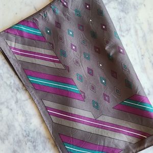 Vintage Square Scarf Grey with Teal and Purple Diamonds and Stripes Print 26x26"